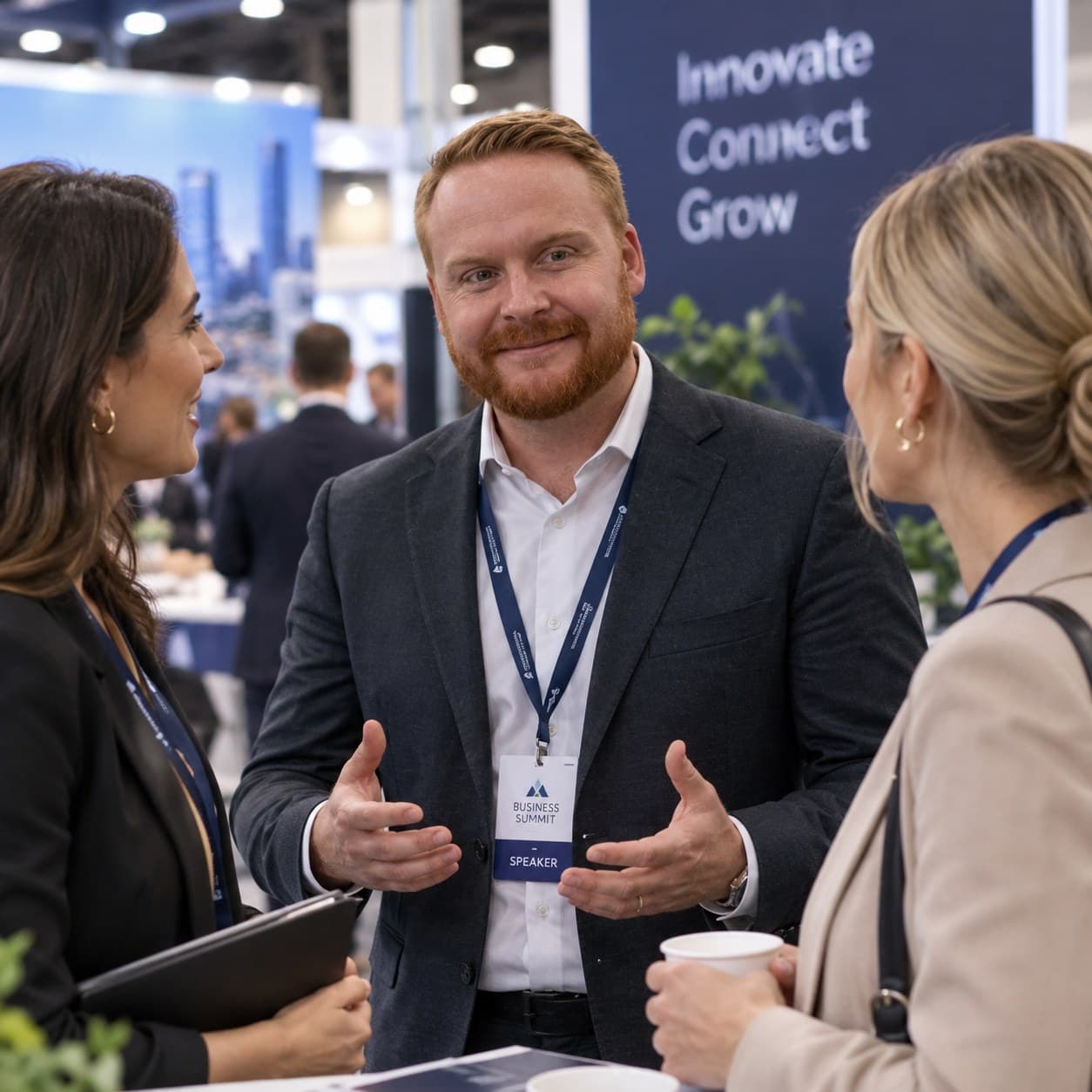 Guillaume Corruble, founder of Orsay Partners, in a client meeting at a B2B trade show